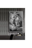 Harikabirev HARİKABİREV|SİYAH-BEYAZ SEVİLEN ASLAN TABLOSU 1 |ÇERÇEVELİ TEMPERLİ CAM TABLO TEKLİ DİKEY thumbnail 1