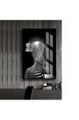 Harikabirev HARİKABİREV|SİYAH BEYAZ SOYUT ABSTRACT KADIN 3 |ÇERÇEVELİ TEMPERLİ CAM TABLO TEKLİ DİKEY thumbnail 1