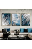 Harikabirev HARİKABİREV|DENİZ MAVİSİ TÜY-SOYUT KOMBİNİ 3 |ÇERÇEVELİ CAM TABLO 3LÜ DİKEY thumbnail 1