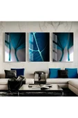Harikabirev HARİKABİREV|MAVİ-YEŞİL YAPRAK SOYUT KOMBİNİ |ÇERÇEVELİ CAM TABLO 3LÜ DİKEY thumbnail 1