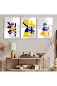 Harikabirev HARİKABİREV|VEKTÖREL ÇİÇEK KOMBİNİ SARI LACİVERT |ÇERÇEVELİ CAM TABLO 3LÜ DİKEY thumbnail 1