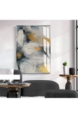 Harikabirev HARİKABİREV|SARI-GRİ-SİYAH ÇİÇEKLİ SOYUT MODEL 1|ÇERÇEVELİ TEMPERLİ CAM TABLO TEKLİ DİKEY thumbnail 1