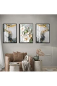 Harikabirev HARİKABİREV|SU YEŞİLİ-GOLD ÇİÇEK SOYUT KOMBİNİ 2 |ÇERÇEVELİ CAM TABLO 3LÜ DİKEY thumbnail 2