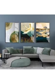 Harikabirev HARİKABİREV|YEŞİL-KREM-GOLD SOYUT KUŞ DAĞ KOMBİN|ÇERÇEVELİ CAM TABLO  3LÜ DİKEY thumbnail 1