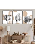 Harikabirev HARİKABİREV|KREM-GRİ ÇİÇEK VE SOYUR KOMBİNİ |ÇERÇEVELİ CAM TABLO 3LÜ DİKEY thumbnail 1
