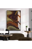 Harikabirev HARİKABİREV|SOYUT KAHVERENGİ-YEŞİL DESENLİ MODEL 2|ÇERÇEVELİ TEMPERLİ CAM TABLO TEKLİ DİKEY thumbnail 1
