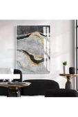 Harikabirev HARİKABİREV|SOYUT SİYAH-GRİ-GOLD ELEGANT MODEL 2|ÇERÇEVELİ TEMPERLİ CAM TABLO TEKLİ DİKEY thumbnail 1