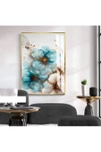 Harikabirev HARİKABİREV|MAVİ-GOLD-KAHVE RENK ÇİÇEK DESENLİ MODEL 04 |ÇERÇEVELİ TEMPERLİ CAM TABLO TEKLİ DİKEY thumbnail 1