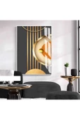 Harikabirev HARİKABİREV| GOLD-TURUNCU SOYUT MODEL 2 |ÇERÇEVELİ TEMPERLİ CAM TABLO TEKLİ DİKEY thumbnail 1