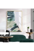 Harikabirev HARİKABİREV|YEŞİL-KREM SOYUT YAPRAK MODELİ II |ÇERÇEVELİ TEMPERLİ CAM TABLO TEKLİ DİKEY thumbnail 1