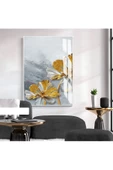 Harikabirev HARİKABİREV|GRİ-GOLD ÇİÇEKLİ MODEL III |ÇERÇEVELİ TEMPERLİ CAM TABLO TEKLİ DİKEY thumbnail 1