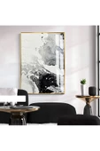 Harikabirev HARİKABİREV|SİYAH-GRİ DALGA DESEN SOYUT MODEL 2|ÇERÇEVELİ TEMPERLİ CAM TABLO TEKLİ DİKEY thumbnail 1