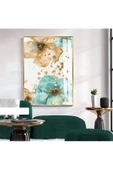 Harikabirev HARİKABİREV|YEŞİL-GOLD ÇİÇEK DESENLİ MODEL 03 |ÇERÇEVELİ TEMPERLİ CAM TABLO TEKLİ DİKEY thumbnail 1