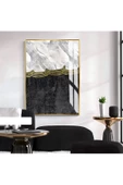 Harikabirev HARİKABİREV|SOYUT SİYAH-GRİ DESENLİ MODEL 1|ÇERÇEVELİ TEMPERLİ CAM TABLO TEKLİ DİKEY thumbnail 1