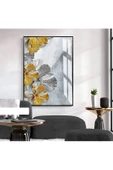 Harikabirev HARİKABİREV|GRİ-GOLD ÇİÇEKLİ MODEL II |ÇERÇEVELİ TEMPERLİ CAM TABLO TEKLİ DİKEY thumbnail 1