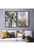 Harikabirev HARİKABİREV|GRİ-KAHVE RENK SOYUT ÇİÇEK KOMBİN |TEMPERLİ ÇERÇEVELİ CAM TABLO  2Lİ DİKEY thumbnail 1