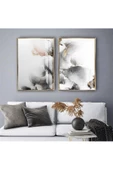 Harikabirev HARİKABİREV|GOLD-GRİ SOYUT KOMBİNİ III |TEMPERLİ ÇERÇEVELİ CAM TABLO  2Lİ DİKEY thumbnail 1