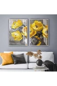 Harikabirev HARİKABİREV|SARI-GRİ ÇİÇEK KOMBİNİ |TEMPERLİ ÇERÇEVELİ CAM TABLO  2Lİ DİKEY thumbnail 1