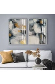 Harikabirev HARİKABİREV|GRİ-SARI RENK SOYUT ÇİÇEK KOMBİNİ |TEMPERLİ ÇERÇEVELİ CAM TABLO  2Lİ DİKEY thumbnail 1