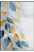 Harikabirev HARİKABİREV|MAVİ-SARI-GRİ YAPRAKLAR KOMBİNİ |TEMPERLİ ÇERÇEVELİ CAM TABLO  2Lİ DİKEY thumbnail 2