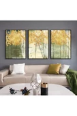 Harikabirev HARİKABİREV|GOLD-YEŞİL AĞAÇ DESENLİ KOMBİNİ|ÇERÇEVELİ CAM TABLO  3LÜ DİKEY thumbnail 1