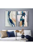 Harikabirev HARİKABİREV|KREM-TURKUAZ SOYUT KOMBİNİ |TEMPERLİ ÇERÇEVELİ CAM TABLO  2Lİ DİKEY thumbnail 1