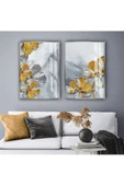 Harikabirev HARİKABİREV|GOLD-GRİ ÇİÇEK KOMBİNİ II |TEMPERLİ ÇERÇEVELİ CAM TABLO  2Lİ DİKEY thumbnail 1