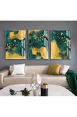 Harikabirev HARİKABİREV|YEŞİL-GOLD KUŞLAR KOMBİNİ |ÇERÇEVELİ CAM TABLO  3LÜ DİKEY thumbnail 1
