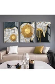Harikabirev HARİKABİREV|GOLD-GRİ-SİYAH ETNİK SOYUT KOMBİNİ|ÇERÇEVELİ CAM TABLO  3LÜ DİKEY thumbnail 1
