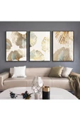 Harikabirev HARİKABİREV|GOLD-KREM SOFT YAPRAK KOMBİNİ |ÇERÇEVELİ CAM TABLO  3LÜ DİKEY thumbnail 1