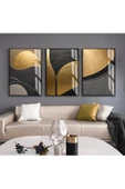 Harikabirev HARİKABİREV|SİYAH-GOLD SOYUT KOMBİNİ |ÇERÇEVELİ CAM TABLO  3LÜ DİKEY thumbnail 1