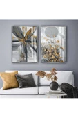 Harikabirev HARİKABİREV|GRİ-KAHVE RENK SOYUT ÇİÇEK KOMBİN |TEMPERLİ ÇERÇEVELİ CAM TABLO  2Lİ DİKEY thumbnail 1