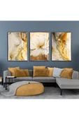 Harikabirev HARİKABİREV|GRİ-GOLD SOYUT SOFT ÇİÇEK KOMBİNİ |ÇERÇEVELİ CAM TABLO  3LÜ DİKEY thumbnail 1