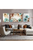 Harikabirev HARİKABİREV|SU YEŞİLİ-KAHVEERENGİ ÇİÇEK KOMBİNİ|ÇERÇEVELİ TEMPERLİ CAM TABLO 3LÜ YATAY thumbnail 1