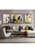 Harikabirev HARİKABİREV|GRİ-SİYAH-GOLD SOYUT YAPRAK KOMBİNİ|ÇERÇEVELİ TEMPERLİ CAM TABLO 3LÜ YATAY thumbnail 1
