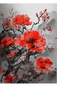 Harikabirev HARİKABİREV|KIRMIZI-GRİ ÇİÇEK MANZARA KOMBİNİ |ÇERÇEVELİ CAM TABLO  3LÜ DİKEY thumbnail 2