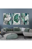 Harikabirev HARİKABİREV|YEŞİL-GRİ YAPRAKLI KOMBİNİ II |ÇERÇEVELİ CAM TABLO  3LÜ DİKEY thumbnail 1