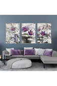 Harikabirev HARİKABİREV|GRİ-MOR ÇİÇEK BOYAMA GÖRÜNÜMLÜ KOMBİN|ÇERÇEVELİ CAM TABLO  3LÜ DİKEY thumbnail 1