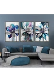 Harikabirev HARİKABİREV|MOR-LACİVERT-GRİ ÇİÇEK KOMBİNİ |ÇERÇEVELİ CAM TABLO  3LÜ DİKEY thumbnail 1