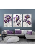 Harikabirev HARİKABİREV|GRİ-MOR ÇİÇEKLİ KOMBİN SETİ |ÇERÇEVELİ CAM TABLO  3LÜ DİKEY thumbnail 1