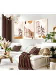 Harikabirev HARİKABİREV|KREM-KAHVE BOHEM SOYUT SETİ |ÇERÇEVELİ CAM TABLO 3LÜ DİKEY thumbnail 1