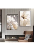 Harikabirev HARİKABİREV|ÖZEL SOFT ÇİÇEK YAPRAK KOMBİNİ 4 YENİ|ÇERÇEVELİ CAM TABLO  2Lİ DİKEY thumbnail 1