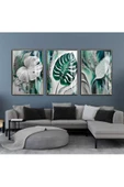 Harikabirev HARİKABİREV|YEŞİL-GRİ YAPRAKLI KOMBİNİ II |ÇERÇEVELİ CAM TABLO  3LÜ DİKEY thumbnail 1
