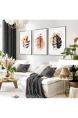 Harikabirev HARİKABİREV|GRİ-TURUNCU MİNİMAL YAPRAKLI KOMBİNİ 03 |ÇERÇEVELİ CAM TABLO 3LÜ DİKEY thumbnail 1