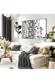 Harikabirev HARİKABİREV|SİYAH-BEYAZ SOYUT KOMBİNİ|ÇERÇEVELİ CAM TABLO 3LÜ DİKEY thumbnail 1