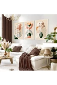 Harikabirev HARİKABİREV|KREM TONLAR ÇİÇEKLİ MİNİMALİST BOHEM SETİ |ÇERÇEVELİ CAM TABLO 3LÜ DİKEY thumbnail 1