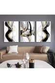 Harikabirev HARİKABİREV|SİYAH-GOLD RENK SOYUT DESEN SETİ|ÇERÇEVELİ CAM TABLO 3LÜ DİKEY thumbnail 1