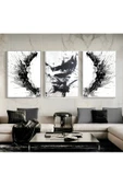 Harikabirev HARİKABİREV|SİYAH BEYAZ RENK SEVİLEN SOYUT DALGA SETİ |ÇERÇEVELİ CAM TABLO 3LÜ DİKEY thumbnail 1