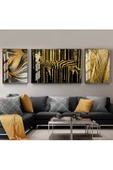 Harikabirev HARİKABİREV|SİYAH-GOLD RENK ZEBRA SOYUT YAPRAK KOMBİNİ|ÇERÇEVELİ TEMPERLİ CAM TABLO 3LÜ YATAY thumbnail 1