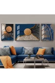 Harikabirev HARİKABİREV|BRONZ-LACİVERT SEVİLEN SOYUT KOMBİNİ 1|ÇERÇEVELİ TEMPERLİ CAM TABLO 3LÜ YATAY thumbnail 1